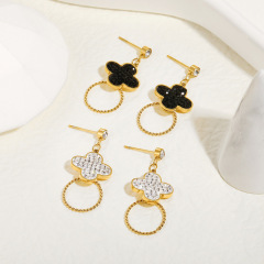 Clover STAINLESS STEEL EARRINGS  inlayed with zircon / Boucle d'oreilles en acier inoxydable