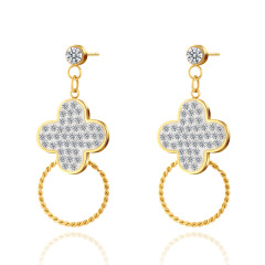 Clover STAINLESS STEEL EARRINGS  inlayed with zircon / Boucle d'oreilles en acier inoxydable