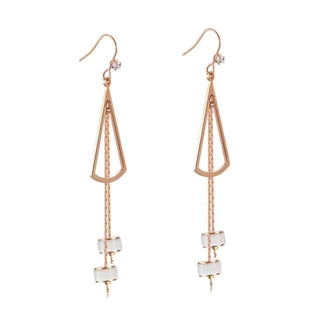 Sector Tassels STAINLESS STEEL DANGLE EARRINGS inlayed with Rhinestone / Boucle d'oreilles en acier inoxydable