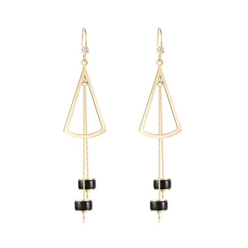 Sector Tassels STAINLESS STEEL DANGLE EARRINGS inlayed with Rhinestone / Boucle d'oreilles en acier inoxydable