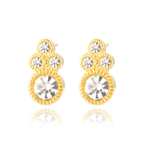 Delicate Round STAINLESS STEEL STUD EARRINGS inlayed with Rhinestone / Boucle d'oreilles en acier inoxydable