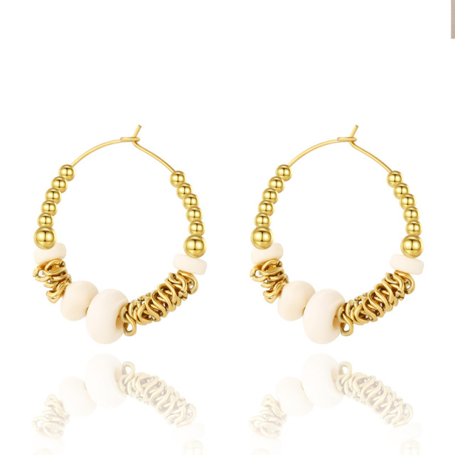 Fashion Handmade Beading STAINLESS STEEL HOOP EARRINGS / Boucle d'oreilles en acier inoxydable