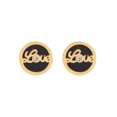 Simple Love Letter STAINLESS STEEL STUD EARRINGS inlayed with Rhinestone / Boucle d'oreilles en acier inoxydable