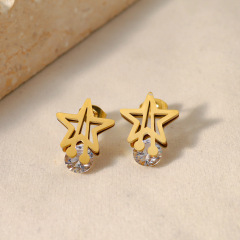 Simple Five-Pointed Star STAINLESS STEEL EARRINGS inlayed with Zircon / Boucle d'oreilles en acier inoxydable