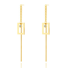 Rectangle Pendant STAINLESS STEEL CHAIN TASSELS EARRINGS inlayed with Rhinestone / Boucle d'oreilles en acier inoxydable