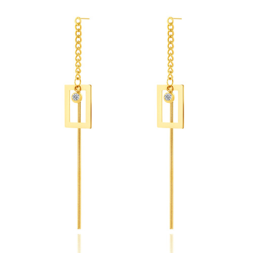 Rectangle Pendant STAINLESS STEEL CHAIN TASSELS EARRINGS inlayed with Rhinestone / Boucle d'oreilles en acier inoxydable