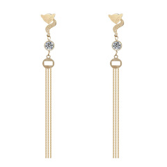 Fox Chain Tassels STAINLESS STEEL EARRINGS inlayed with Rhinestone / Boucle d'oreilles en acier inoxydable