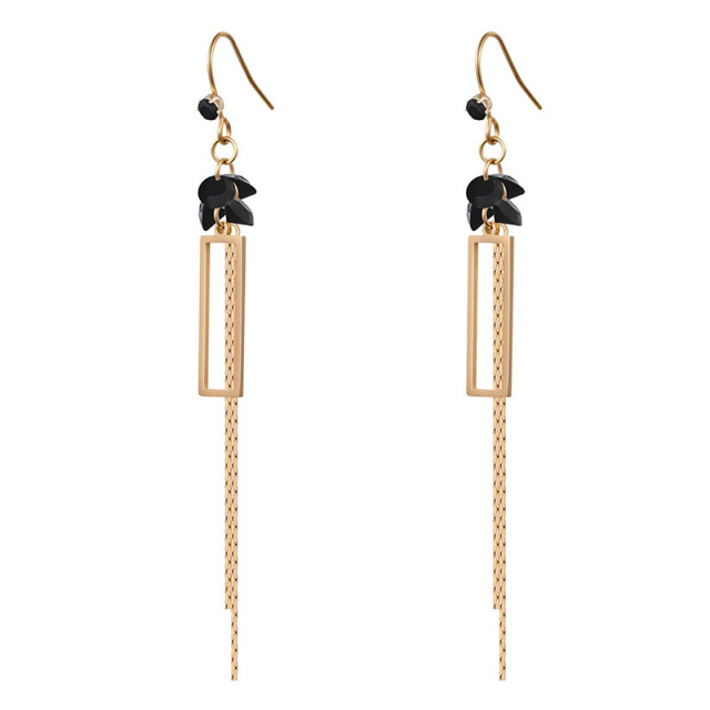 Crystal Rectangle STAINLESS STEEL CHAIN TASSELS EARRINGS / Boucle d'oreilles en acier inoxydable