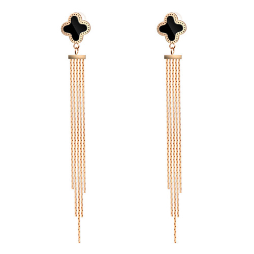 Four Leaf Clover STAINLESS STEEL CHAIN TASSELS EARRINGS / Boucle d'oreilles en acier inoxydable