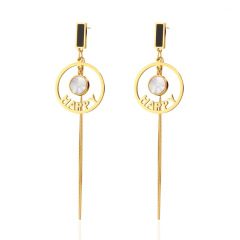 Oil Drop STAINLESS STEEL CHAIN TASSELS EARRINGS inlayed with Mother of pearl / Boucle d'oreilles en acier inoxydable