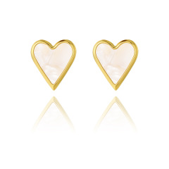 Simple Heart Shaped STAINLESS STEEL STUD EARRINGS inlayed with Mother of pearl / Boucle d'oreilles en acier inoxydable