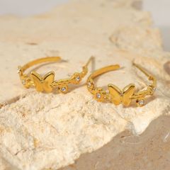 European Style Butterfly STAINLESS STEEL STUD EARRINGS inlayed with Rhinestone / Boucle d'oreilles en acier inoxydable