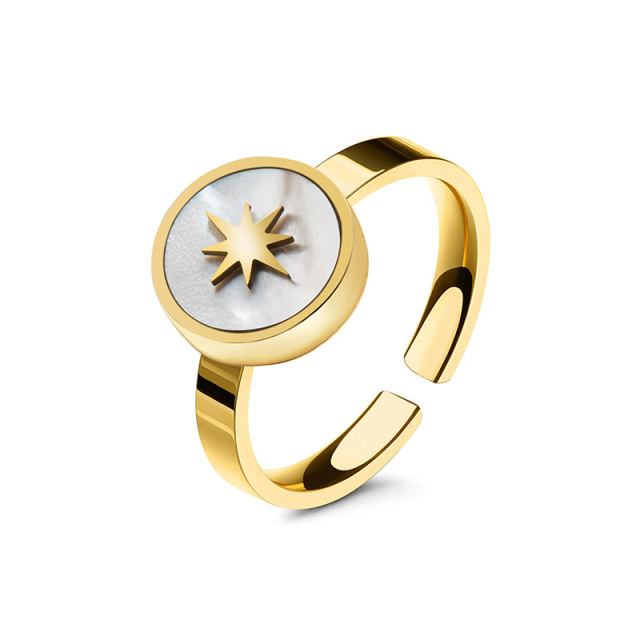 Awn Star STAINLESS STEEL OPEN RINGS inlayed with Mother of pearl / Bague en acier inoxydable