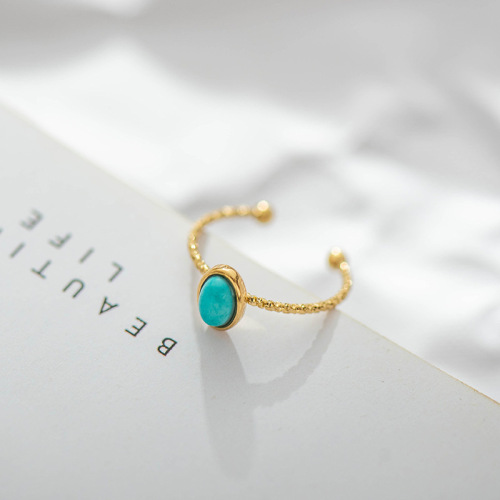 Simple Rope-Shaped STAINLESS STEEL RINGS inlayed with Turquoise / Bague en acier inoxydable