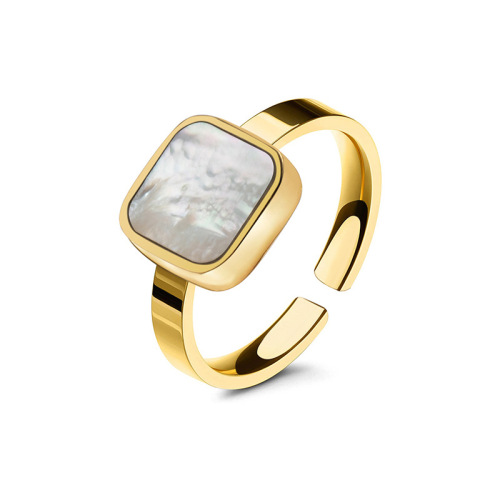 Simple Adjustable STAINLESS STEEL OPEN RINGS inlayed with Mother of pearl / Bague en acier inoxydable