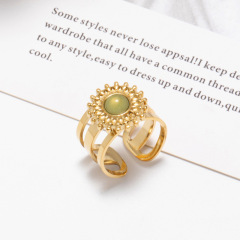 WHOLESALE Elegant Sunflower Natural Stone STAINLESS STEEL OPEN RINGS / Bague en acier inoxydable