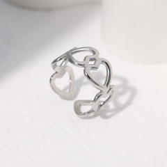 Romantic Hollow Heart Shape Stainless Steel Open Adjustable ring / Bague réglable en acier inoxydable