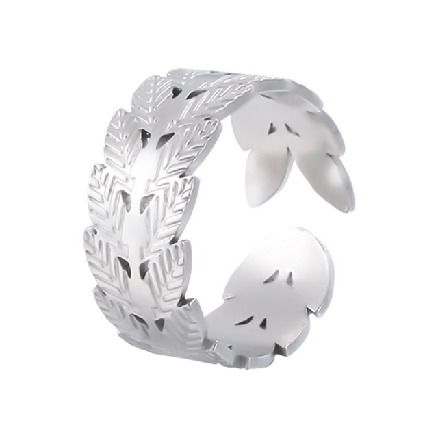 New Style Leaves Stainless Steel Opening ring / Bague ouverte en acier inoxydable