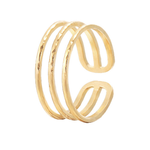18K Yellow Gold 3 Rows Stainless Steel Adjustable Plating ring / Bague réglable en acier inoxydable