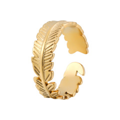 Trendy Feather Stainless Steel Opening Adjustable ring / Bague réglable en acier inoxydable