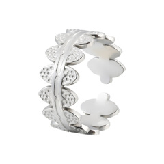 Oval Leaves Crown Vine Stainless Steel Opening Adjustable ring / Bague réglable en acier inoxydable