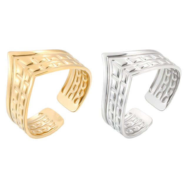 Personality Irregular Shape Chequered Stainless Steel Adjustable Plating ring / Bague réglable en acier inoxydable