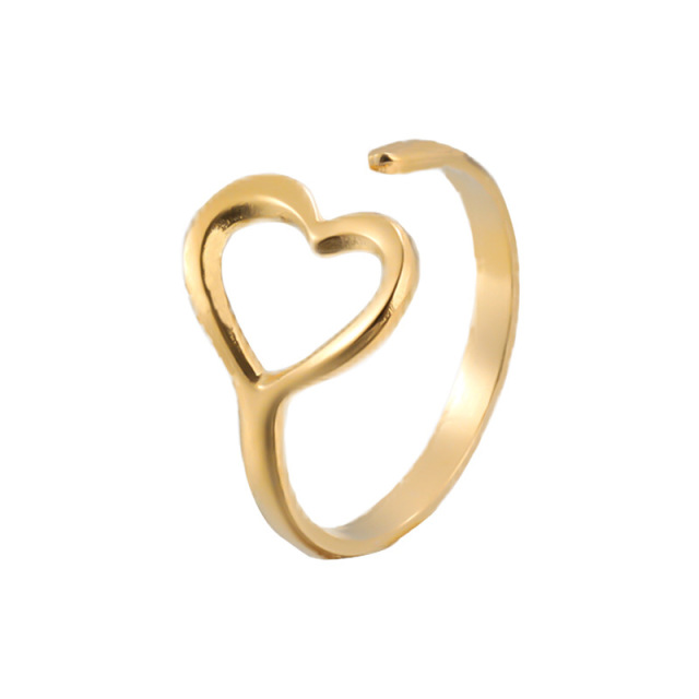 Romantic Hollowed-out Heart Shape Stainless Steel Opening Adjustable ring / Bague réglable en acier inoxydable
