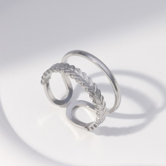 Double Layer Wide Band Wheat Stainless Steel Adjustable Open ring / Bague réglable en acier inoxydable