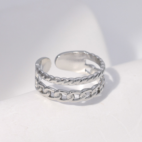 Double Layer Chain & Twisted Stainless Steel Adjustable Opening ring / Bague réglable en acier inoxydable