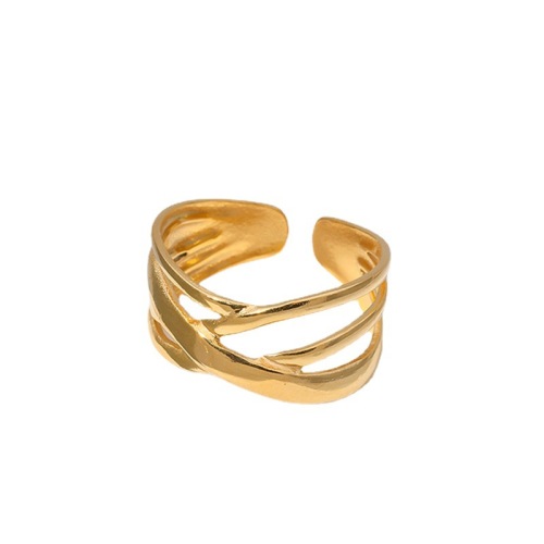 18K Gold Stainless Steel Adjustable Intricate Criss Cross Open ring / Bague réglable en acier inoxydable