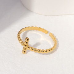 Minimalist Stainless Steel Adjustable 18K Gold Beaded opening ring / Bague réglable en acier inoxydable