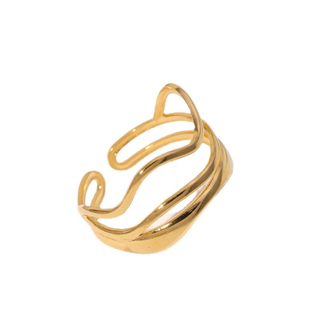 18K Gold Polished Wavy Stainless Steel opening Adjustable ring / Bague réglable en acier inoxydable