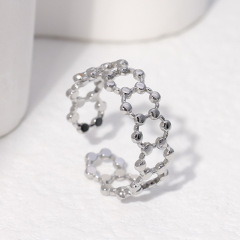 Stainless Steel Hollow Out Hexagon Geometric Adjustable Ring / Bague réglable en acier inoxydablev
