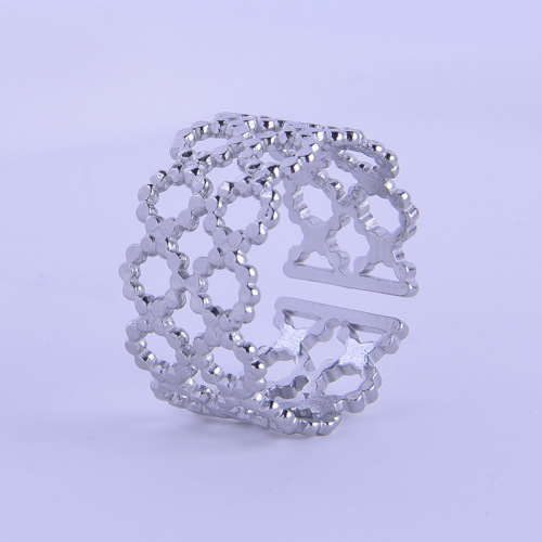 Stainless Steel Hollow Net Adjustable Cuff Ring / Bague réglable en acier inoxydable