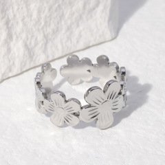 Stylish Stainless Steel Daisy Wrap Adjustable Ring / Bague réglable en acier inoxydable