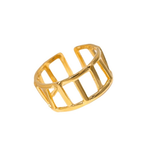 Simple Stainless Steel Hollow Out Grid Adjustable Ring / Bague réglable en acier inoxydable