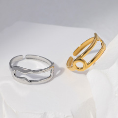 Simple 18K Gold Stainless Steel Hollow Out  Adjustable Ring / Bague réglable en acier inoxydable