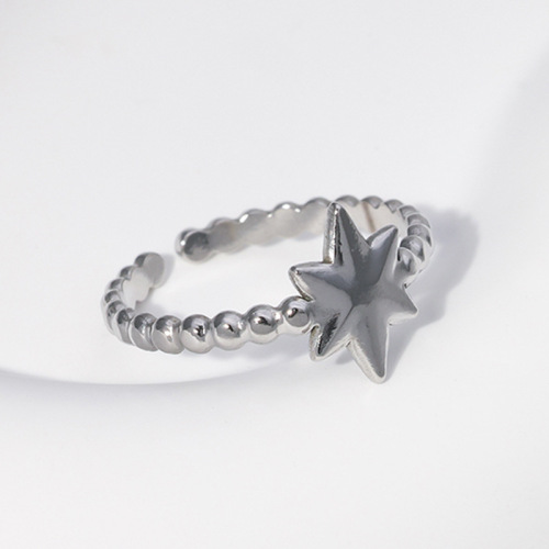 Delicate Stainless Steel Bead Hexagram Adjustable Ring / Bague réglable en acier inoxydable