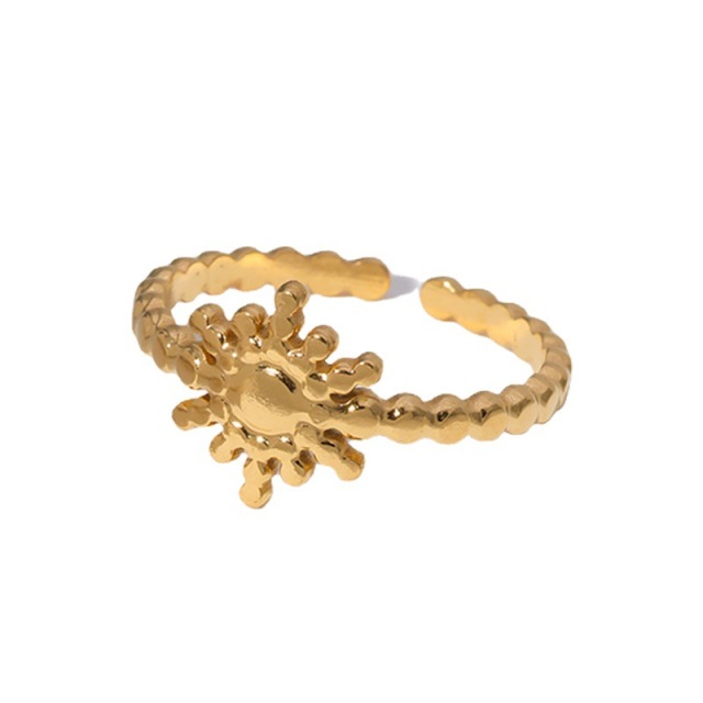 18K Gold Plated Stainless Steel Bead Sun Adjustable Ring / Bague réglable en acier inoxydable