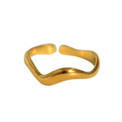 Minimalist 18K Gold Stainless Steel Adjustable Wave Design Ring / Bague réglable en acier inoxydable