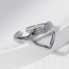 Creative Hand Heart Stainless Steel  Adjustable Ring / Bague réglable en acier inoxydable