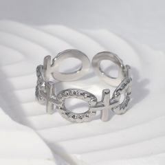 Fashionable Stainless Steel Adjustable Hollow Chain Cross Ring / Bague réglable en acier inoxydable