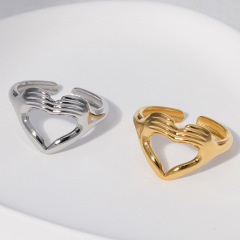 Creative Hand Heart Stainless Steel  Adjustable Ring / Bague réglable en acier inoxydable