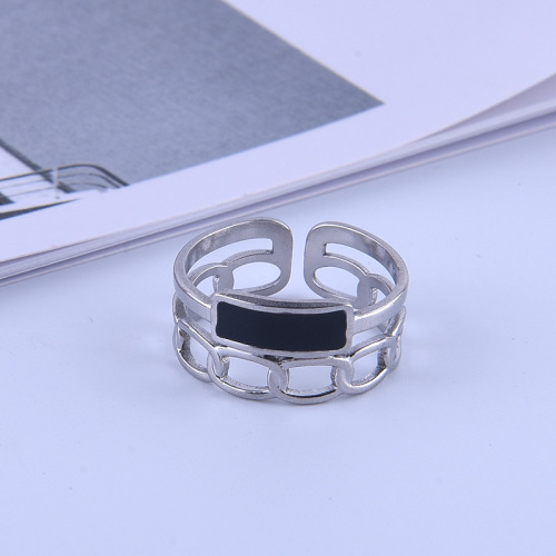 Trendy Chain Link Oil Drop Stainless Steel Opening Ring / Bague ouverte en acier inoxydable