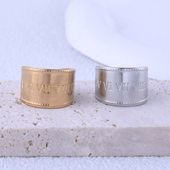 Roman Numerals Engraved Stainless Steel Opening Wide Ring / Bague ouverte en acier inoxydable