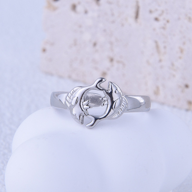 Creative Hollow Double Fish Stainless Steel Opening Ring / Bague ouverte en acier inoxydable