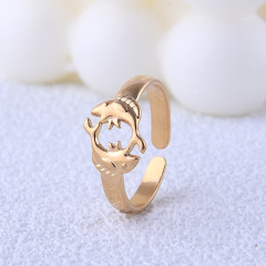 Creative Hollow Double Fish Stainless Steel Opening Ring / Bague ouverte en acier inoxydable