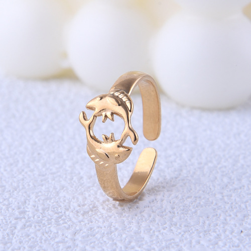 Creative Hollow Double Fish Stainless Steel Opening Ring / Bague ouverte en acier inoxydable