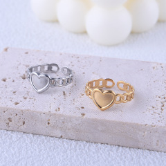 Sweet 18K Gold Plated Stainless Steel Jewelry Wholesale Heart Shape Opening Ring