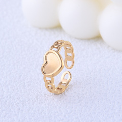 Sweet 18K Gold Plated Stainless Steel Jewelry Wholesale Heart Shape Opening Ring